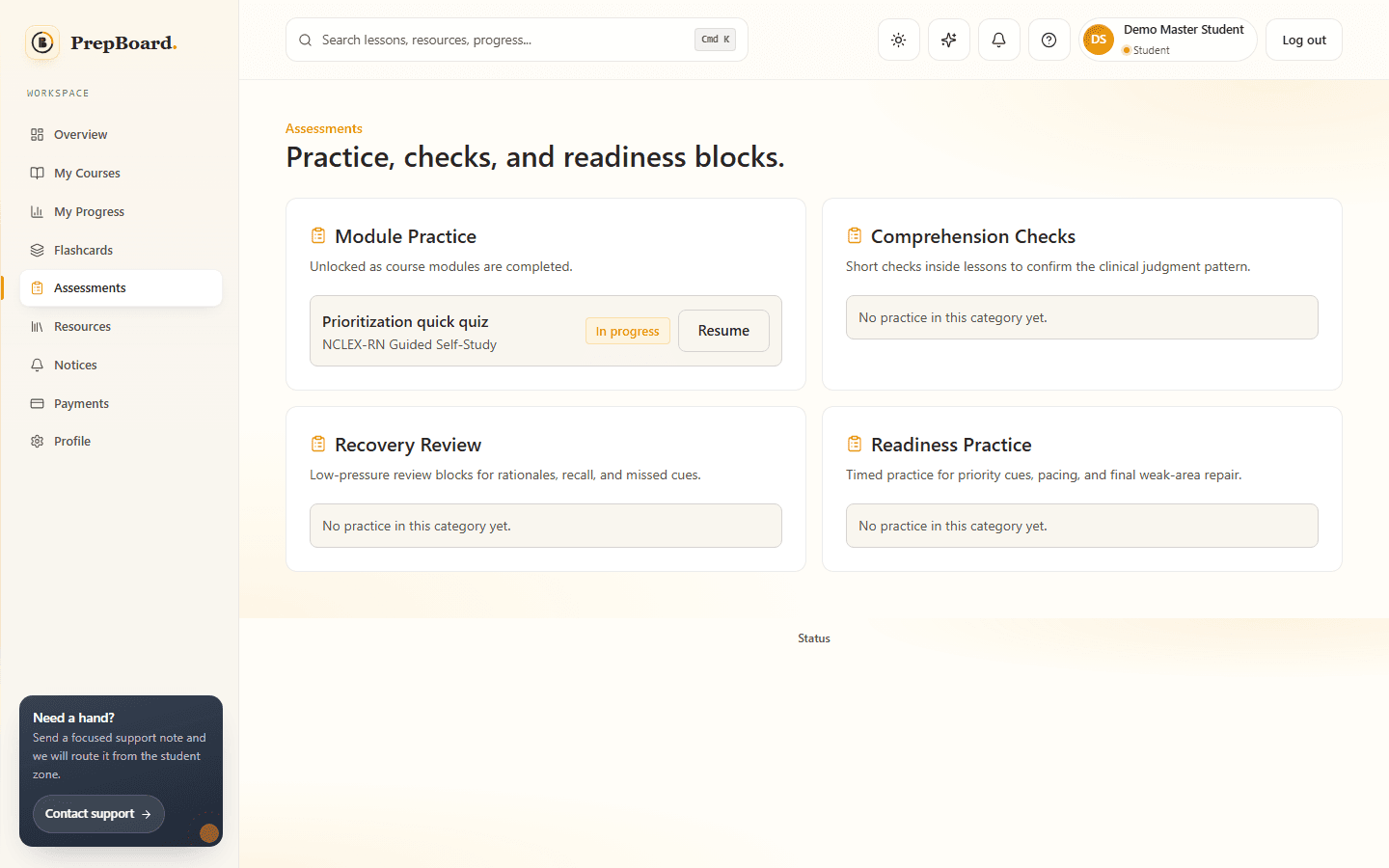 PrepBoard practice and assessment preview